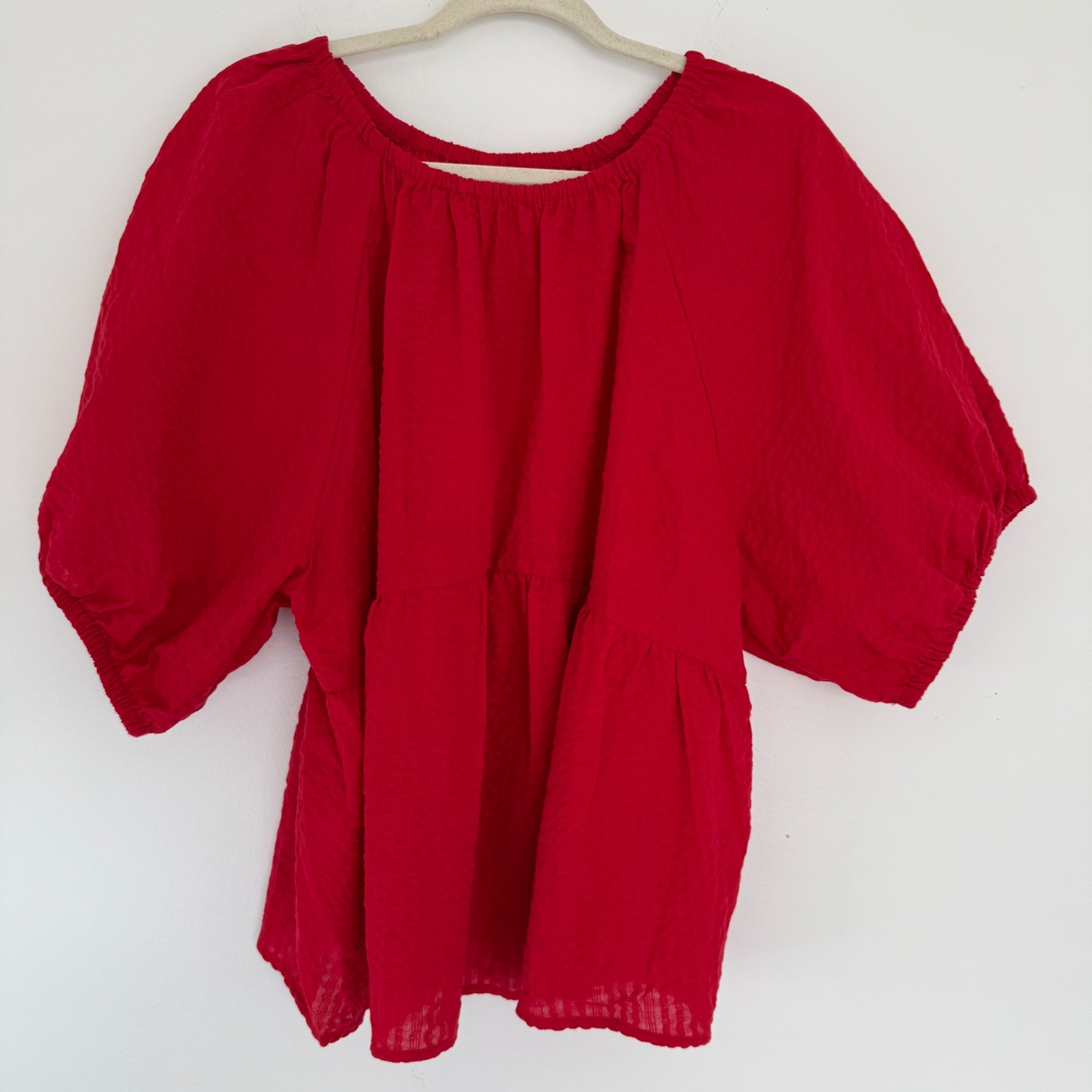 Old Navy Women's Red Summer Peplum Top Blouse 2x Baby Doll Puff Sleeves